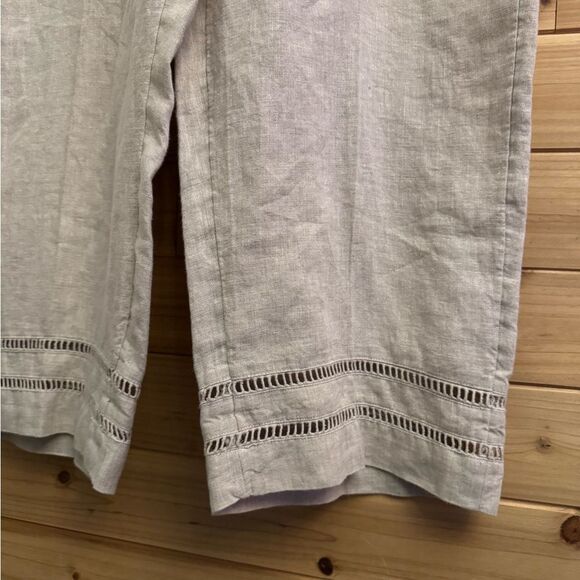 Chicos Size 3/16 Linen Ladder Trim Pull On Cropped Straight Leg Pants Breathable - Picture 6 of 11
